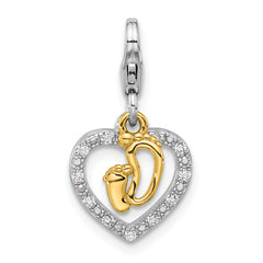 SS Amore La Vita Rhod-plated Gold-plated Baby Feet CZ Heart Charm