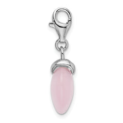 Amore La Vita Sterling Silver Rhodium-plated Polished 3-D Rose Quartz Heart Charm with Fancy Lobster Clasp