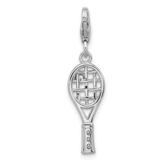 SS Amore La Vita Rh-plated Gold-plated CZ 3-D Tennis Racquet Charm