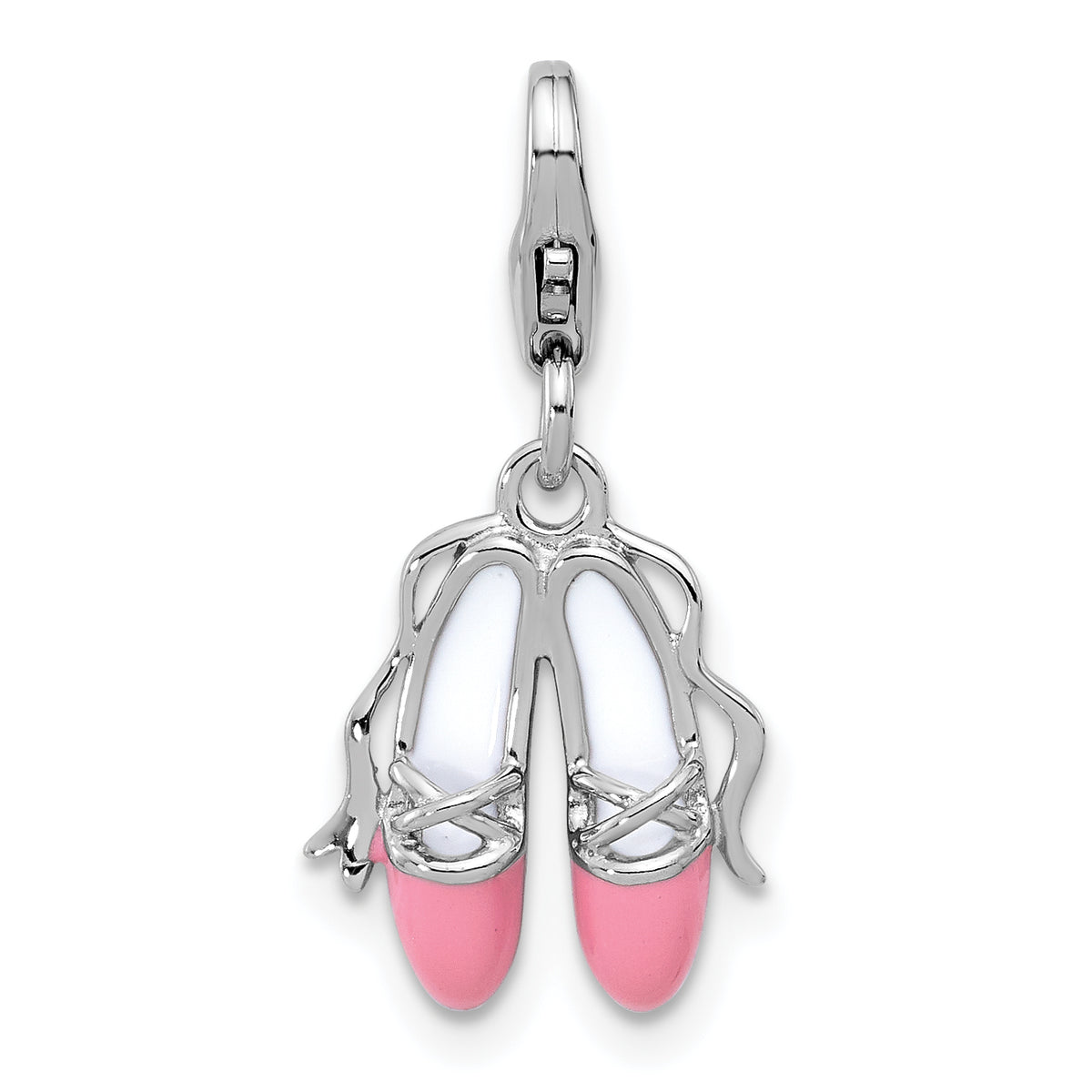 Sterling Silver Amore La Vita Rh-plated Enameled Ballet Shoes Charm