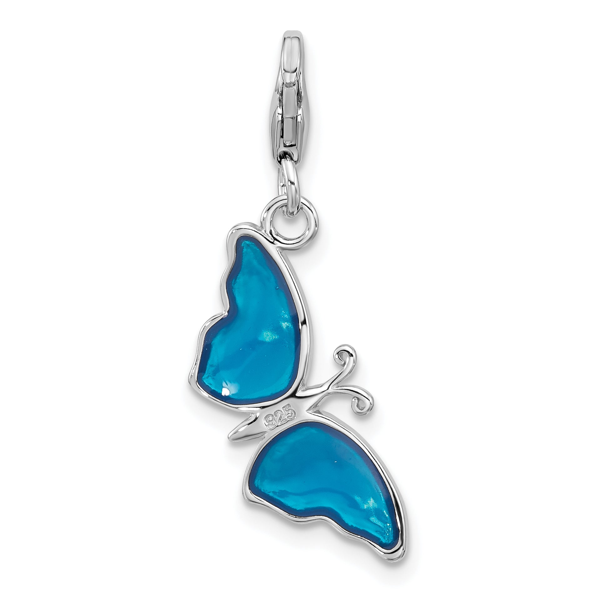 Sterling Silver Amore La Vita Rh-plated Blue Enameled 3-D Butterfly Charm