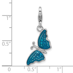 Sterling Silver Amore La Vita Rh-plated Blue Enameled 3-D Butterfly Charm