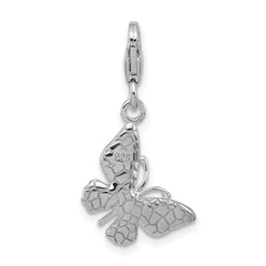 Sterling Silver Amore La Vita Rh-plated Purple Enamel 3-D Butterfly Charm