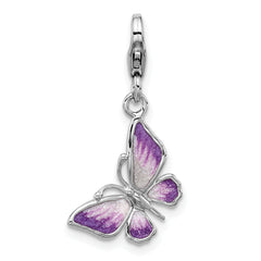 Sterling Silver Amore La Vita Rh-plated Purple Enamel 3-D Butterfly Charm