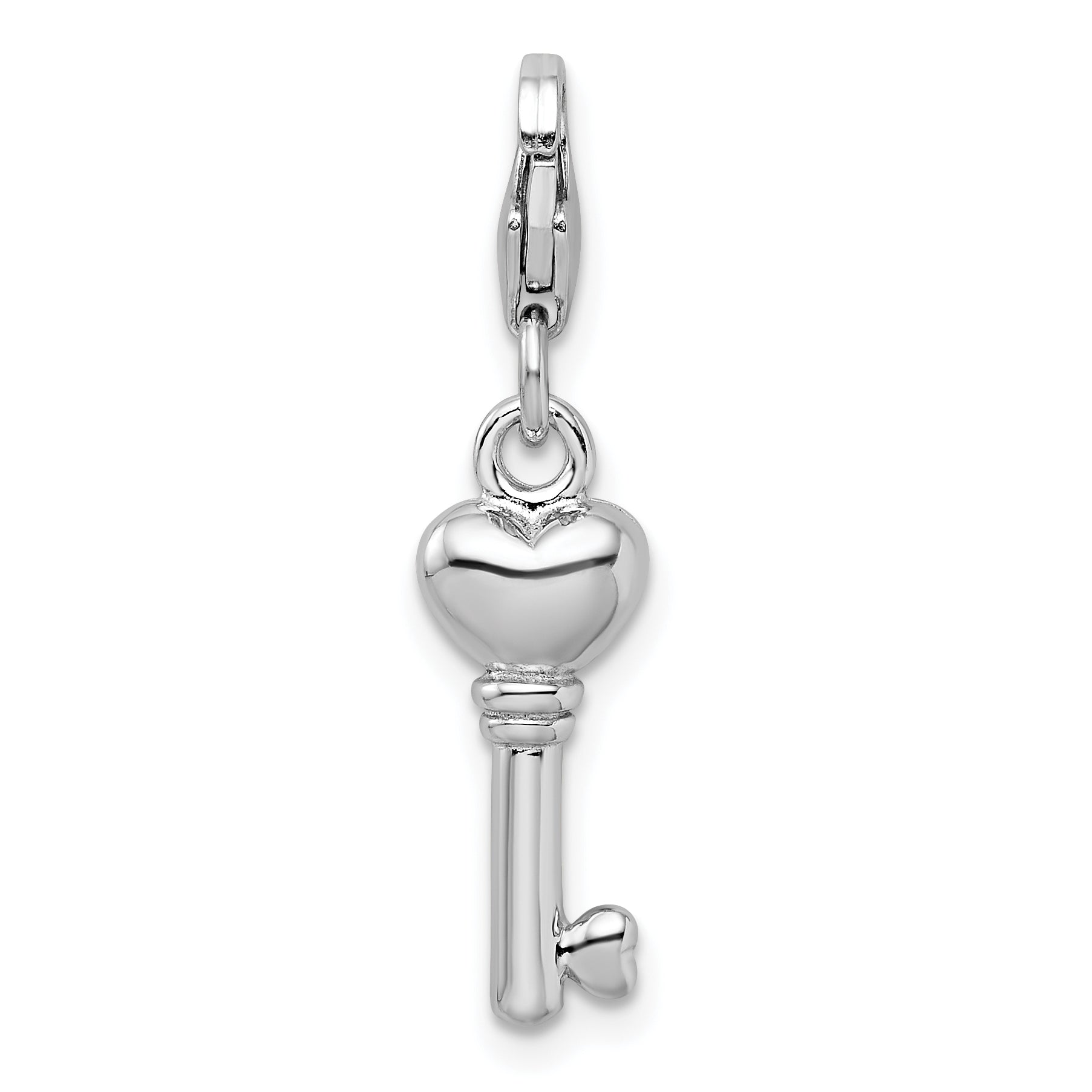 Amore La Vita Sterling Silver 3D Key Charm with Rhodium Lobster Clasp