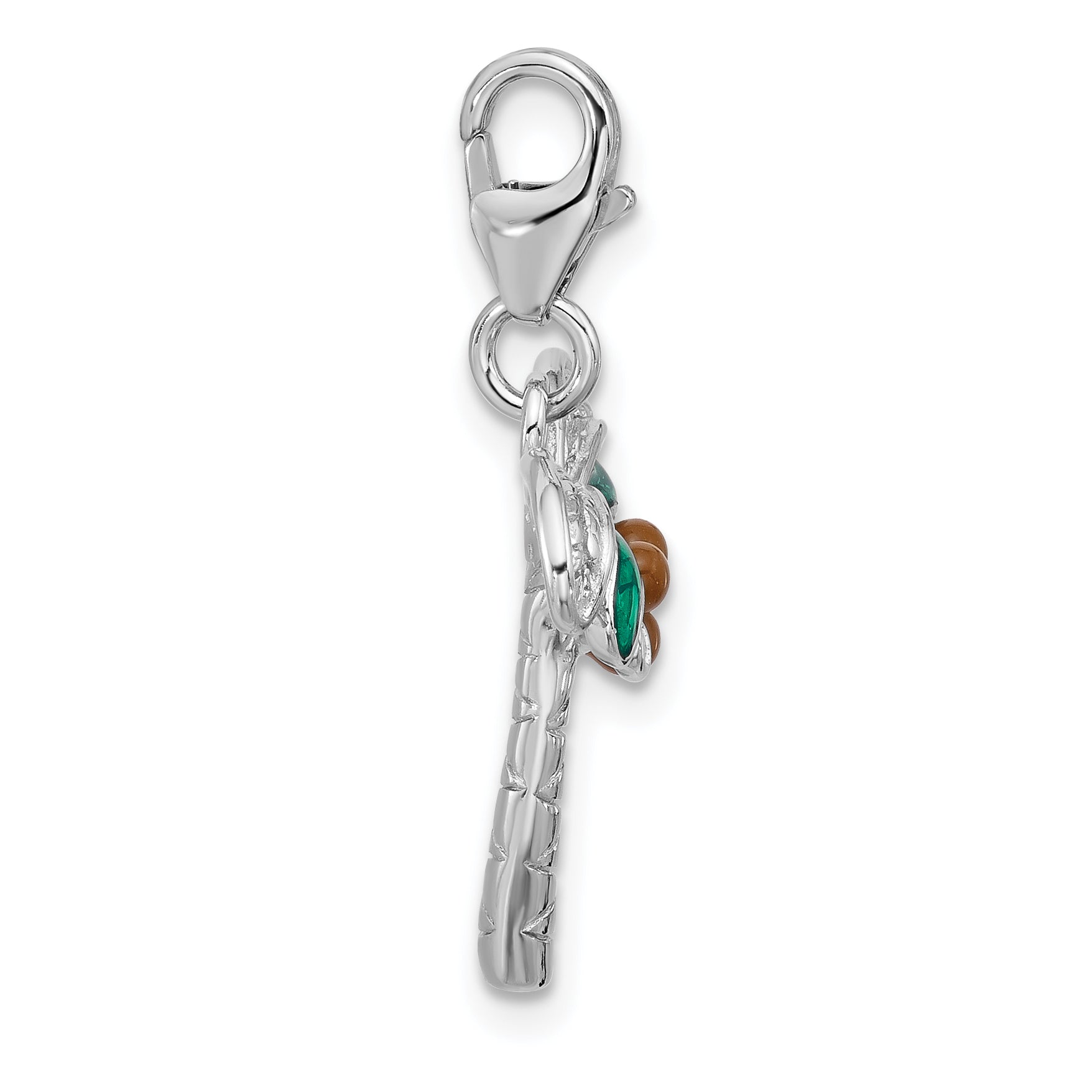 SS Amore La Vita Rhodium-plated Enameled Palm Tree w Coconuts Charm