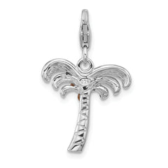 SS Amore La Vita Rhodium-plated Enameled Palm Tree w Coconuts Charm