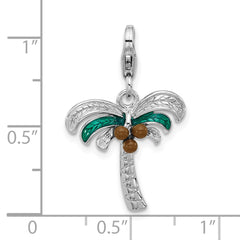 SS Amore La Vita Rhodium-plated Enameled Palm Tree w Coconuts Charm