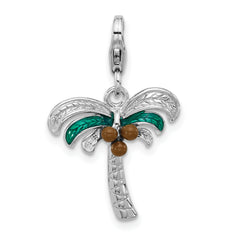 SS Amore La Vita Rhodium-plated Enameled Palm Tree w Coconuts Charm