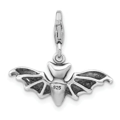 Sterling Silver Amore La Vita Rhodium-plated  Antiqued 3-D Bat Charm