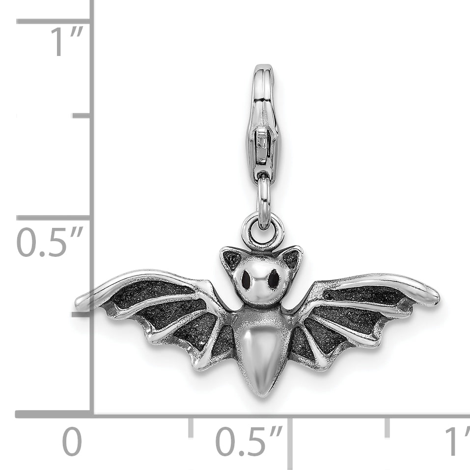 Sterling Silver Amore La Vita Rhodium-plated  Antiqued 3-D Bat Charm