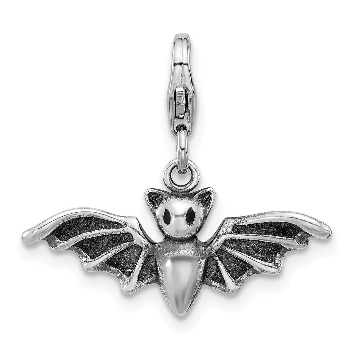 Sterling Silver Amore La Vita Rhodium-plated  Antiqued 3-D Bat Charm