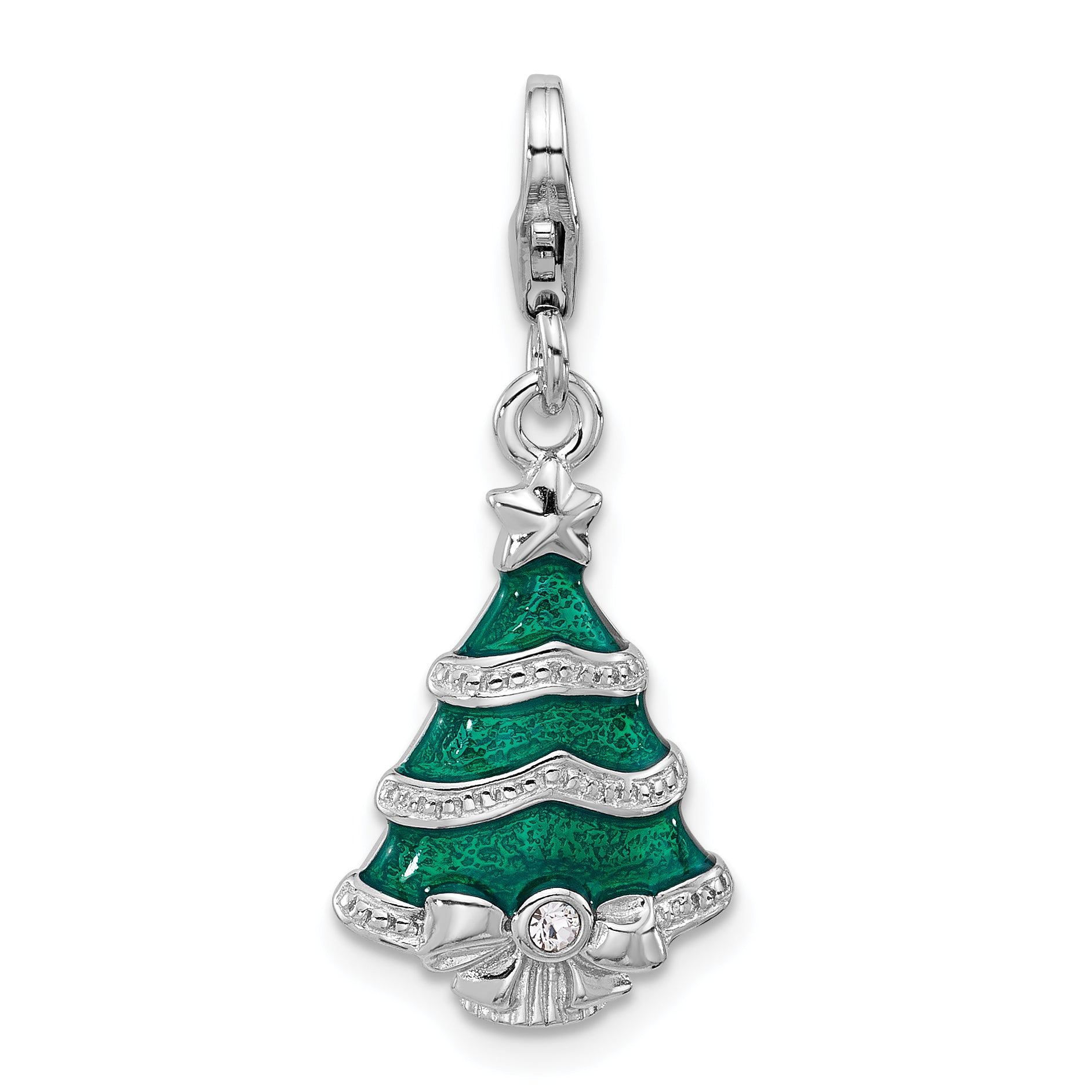 SS Amore La Vita Rh-plated Enameled Swarov Crystal Christmas Tree Charm