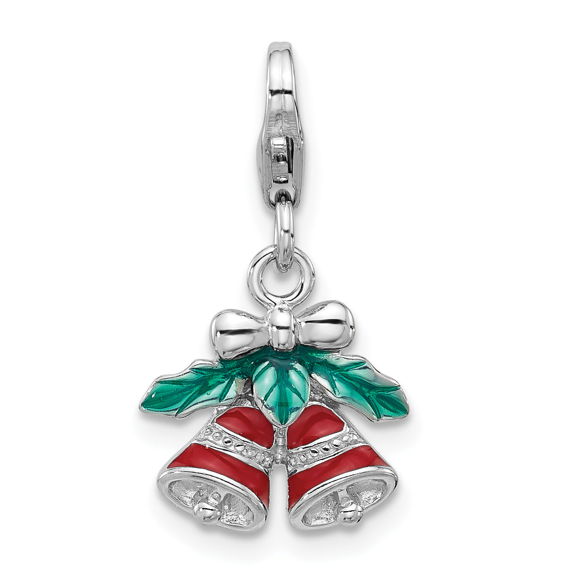 SS Amore La Vita Rhodium-plated Enameled Christmas Bells Charm