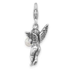 SS Amore La Vita Rhod-plated Antiqued 3-D Shell Pearl Angel Charm