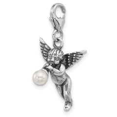 SS Amore La Vita Rhod-plated Antiqued 3-D Shell Pearl Angel Charm