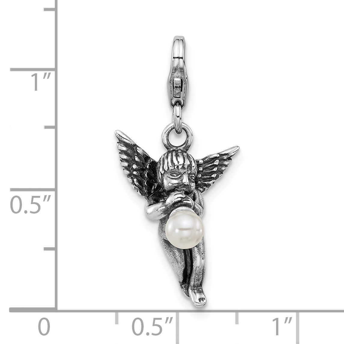 SS Amore La Vita Rhod-plated Antiqued 3-D Shell Pearl Angel Charm