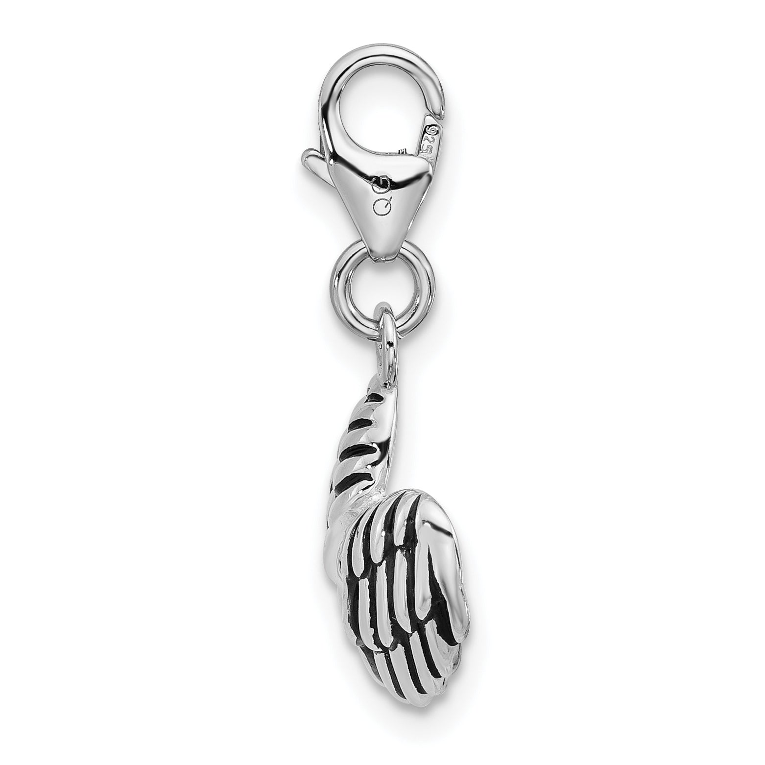 SS Amore La Vita Rhod-plated Enameled 3-D Pair of Angel Wings Charm