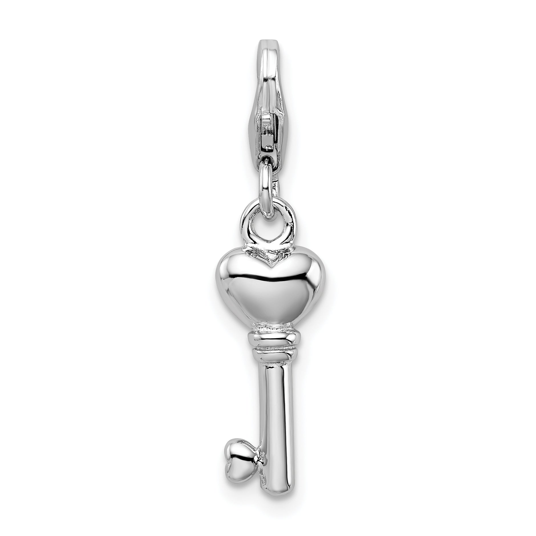 Amore La Vita Sterling Silver Rhodium-plated Polished 3-D Key Charm with Fancy Lobster Clasp