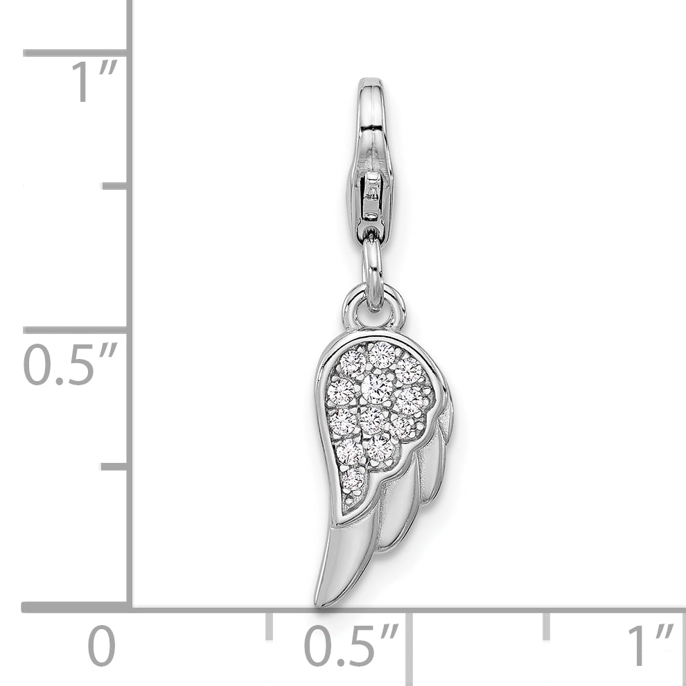 Sterling Silver Amore La Vita Rhodium-plated CZ Angel Wing Charm