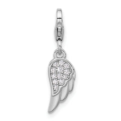 Sterling Silver Amore La Vita Rhodium-plated CZ Angel Wing Charm