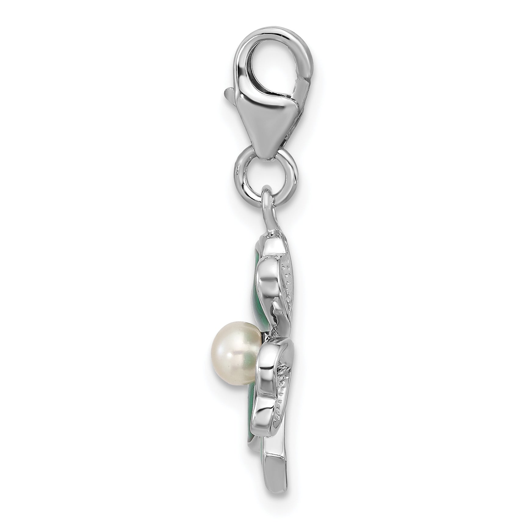 SS Amore La Vita Rhodium-plated Enameled Green Clover FWC Pearl Charm