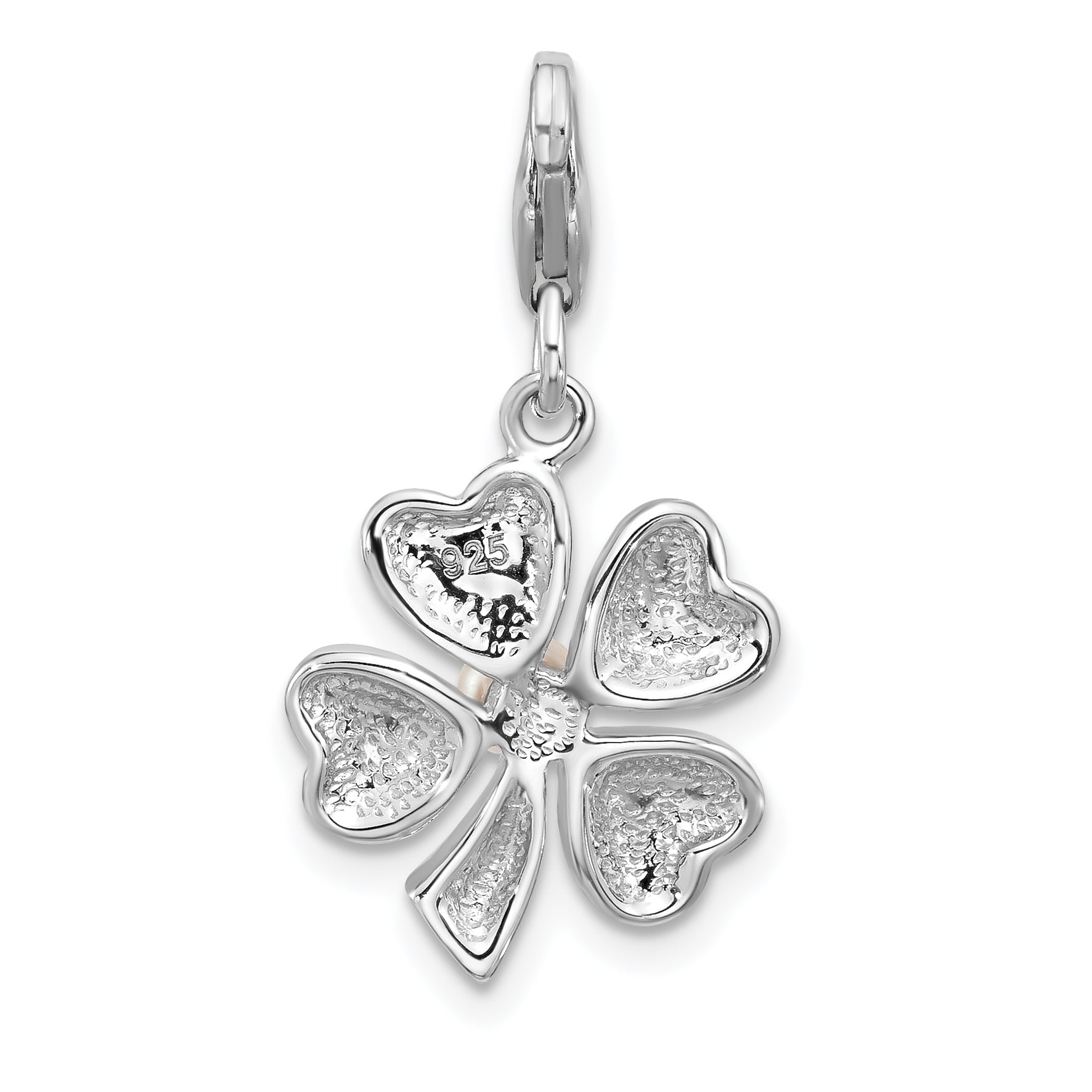 SS Amore La Vita Rhodium-plated Enameled Green Clover FWC Pearl Charm