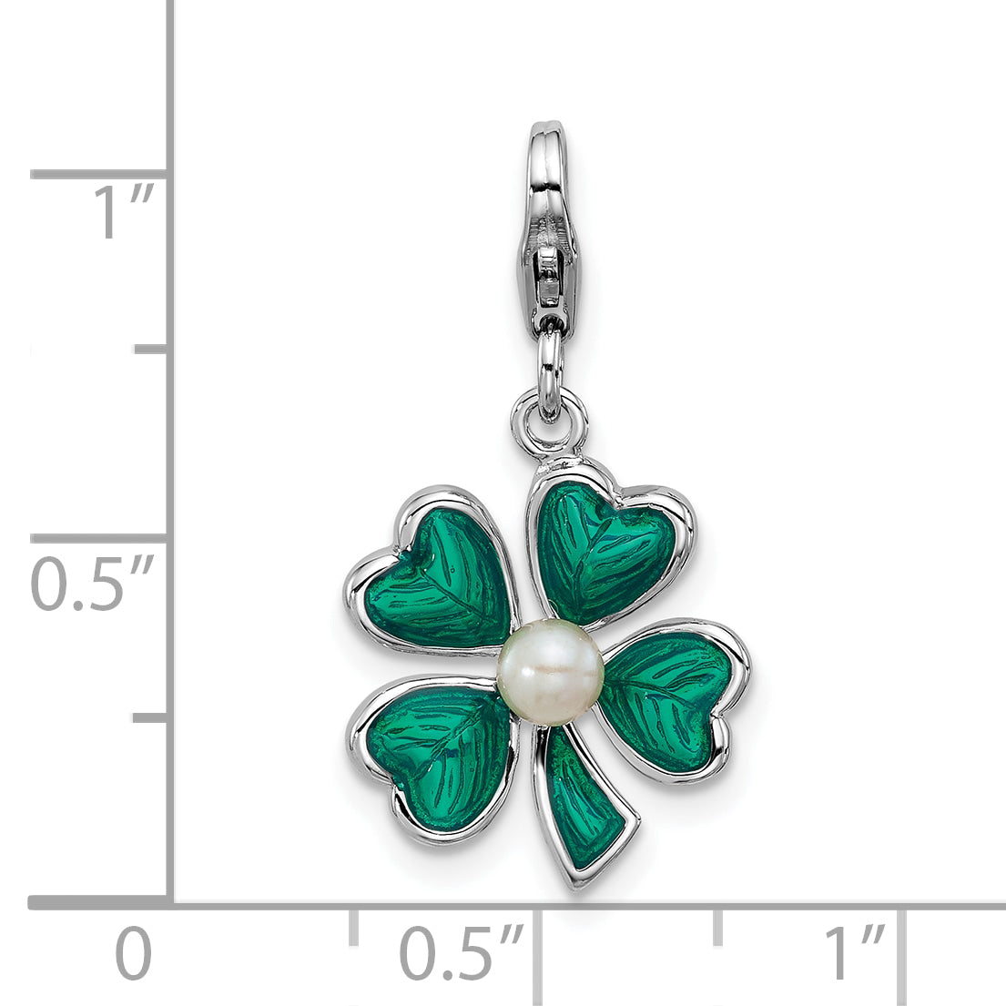 SS Amore La Vita Rhodium-plated Enameled Green Clover FWC Pearl Charm