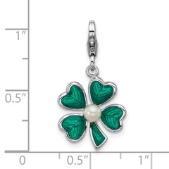 SS Amore La Vita Rhodium-plated Enameled Green Clover FWC Pearl Charm