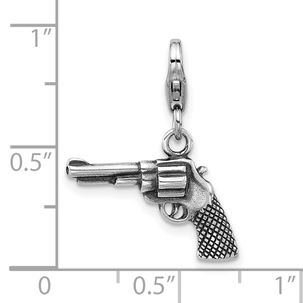 Sterling Silver Amore La Vita Antiqued Rhodium-plated 3-D Pistol Charm