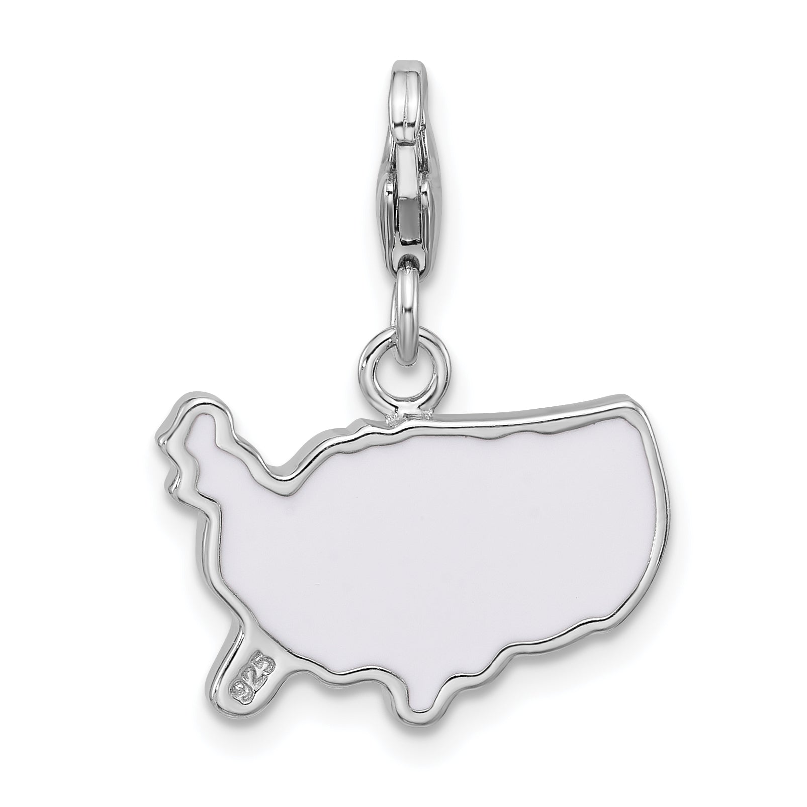 Sterling Silver Amore La Vita Rhodium-plated Enameled USA Map Charm