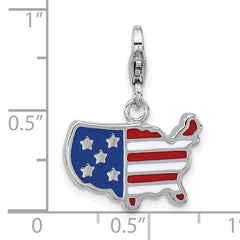 Sterling Silver Amore La Vita Rhodium-plated Enameled USA Map Charm