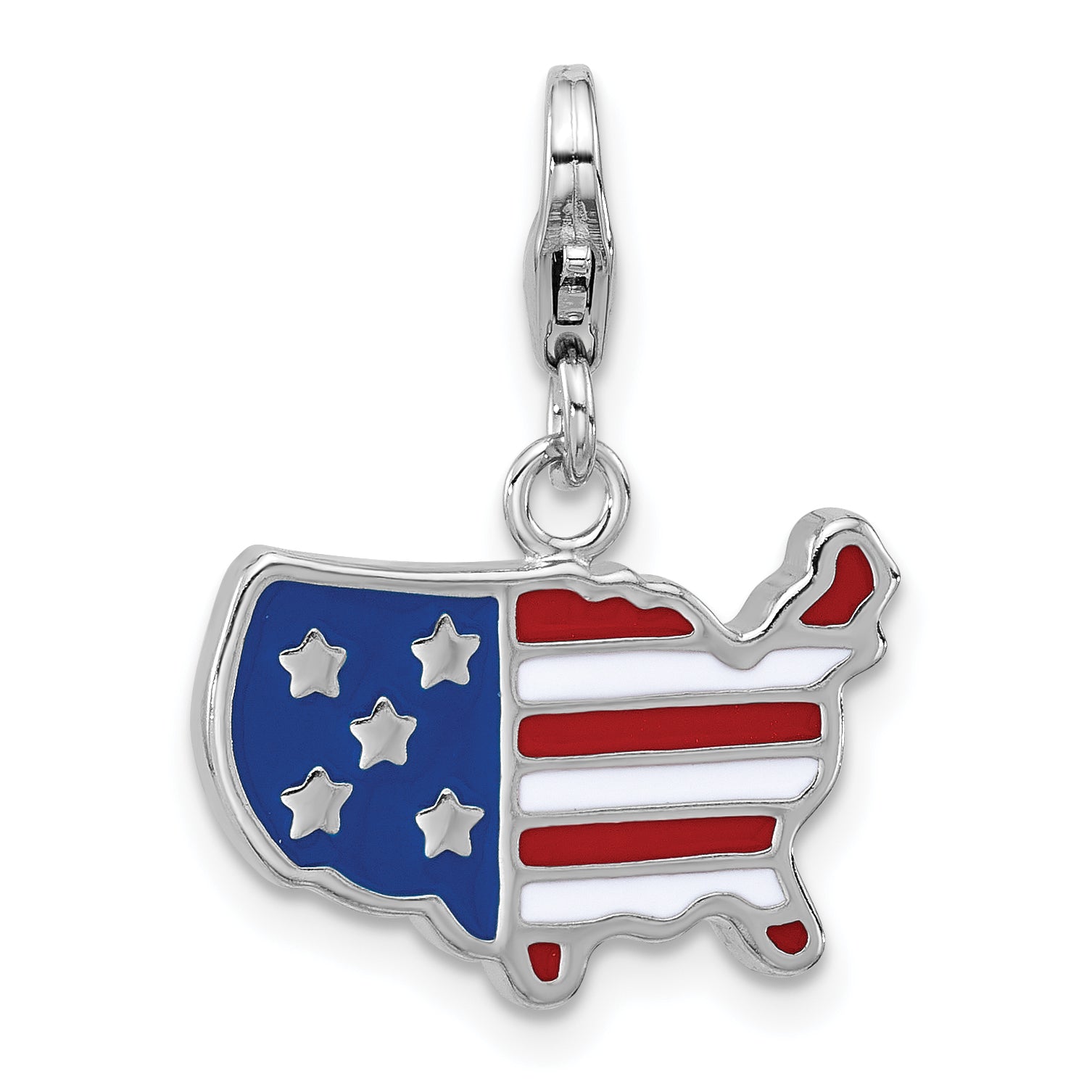 Sterling Silver Amore La Vita Rhodium-plated Enameled USA Map Charm