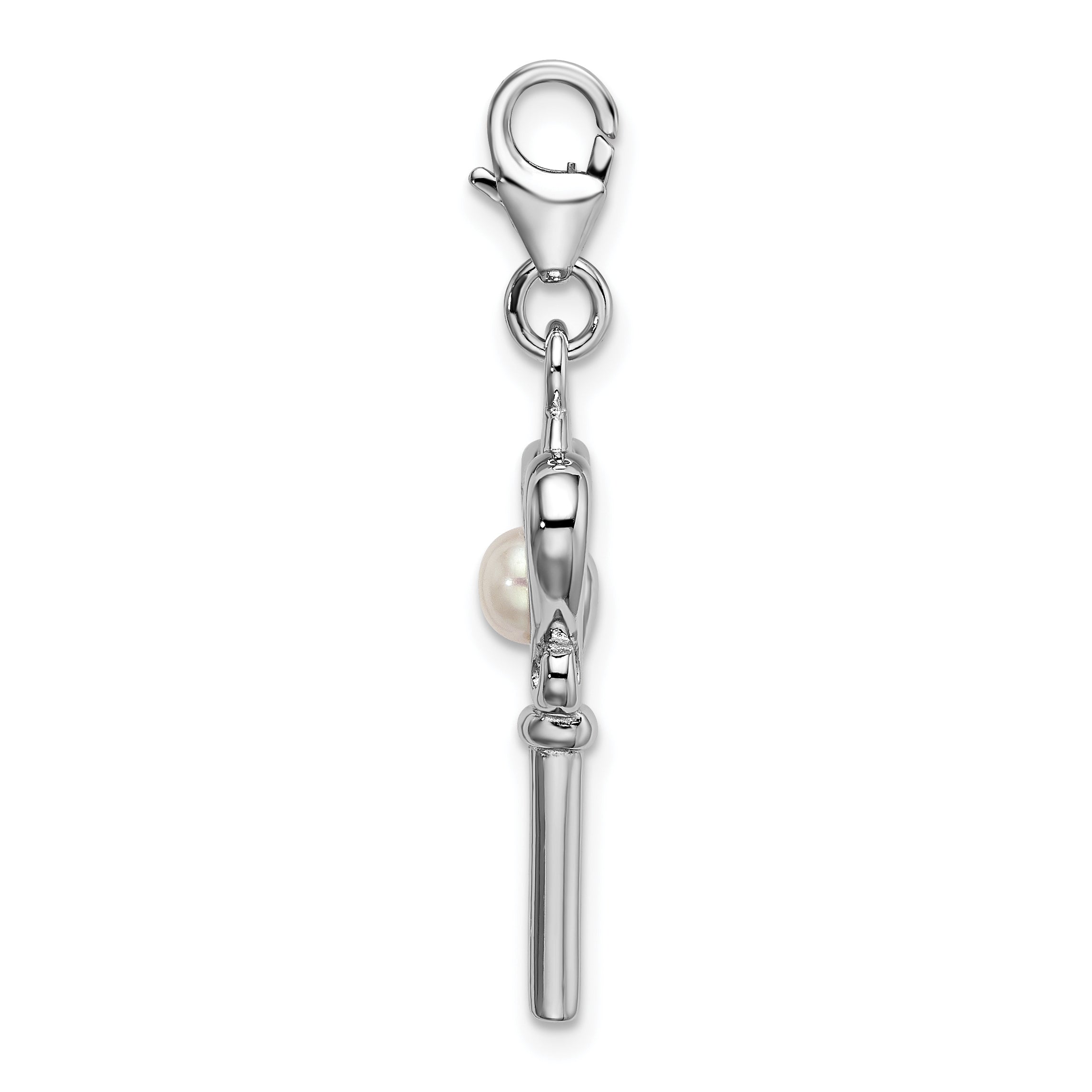 Sophia Jewelers Sterling Silver Pearl Key Charm with Rhodium Finish