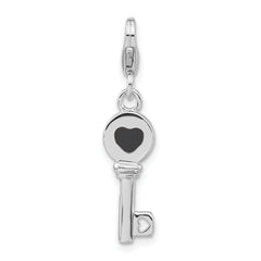 Sterling Silver Rhodium-plated 3-D Enameled Key w/Lobster Clasp Charm