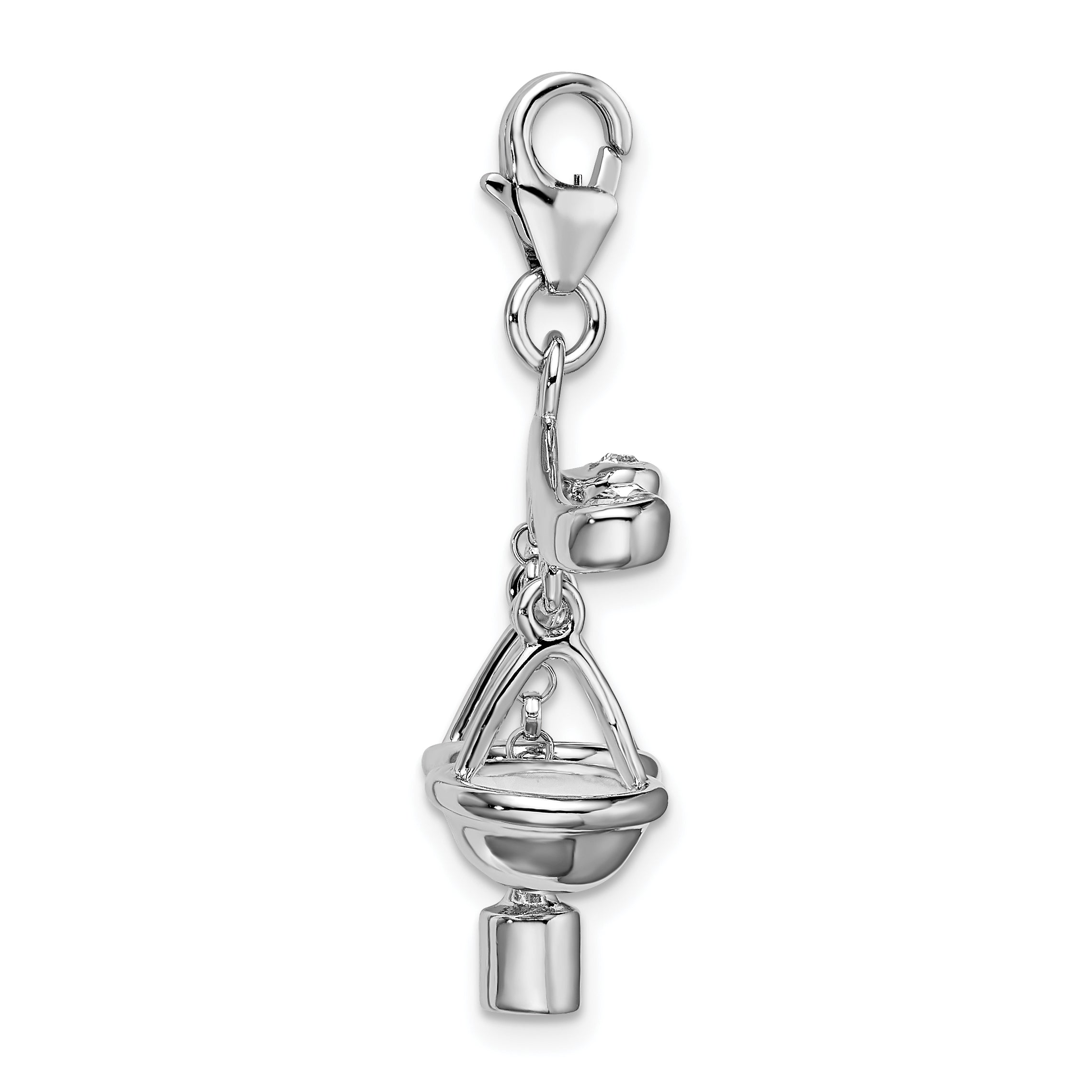 Amore La Vita Sterling Silver Rhodium-plated Polished 3-D Enameled Scales of Justice Charm with Fancy Lobster Clasp