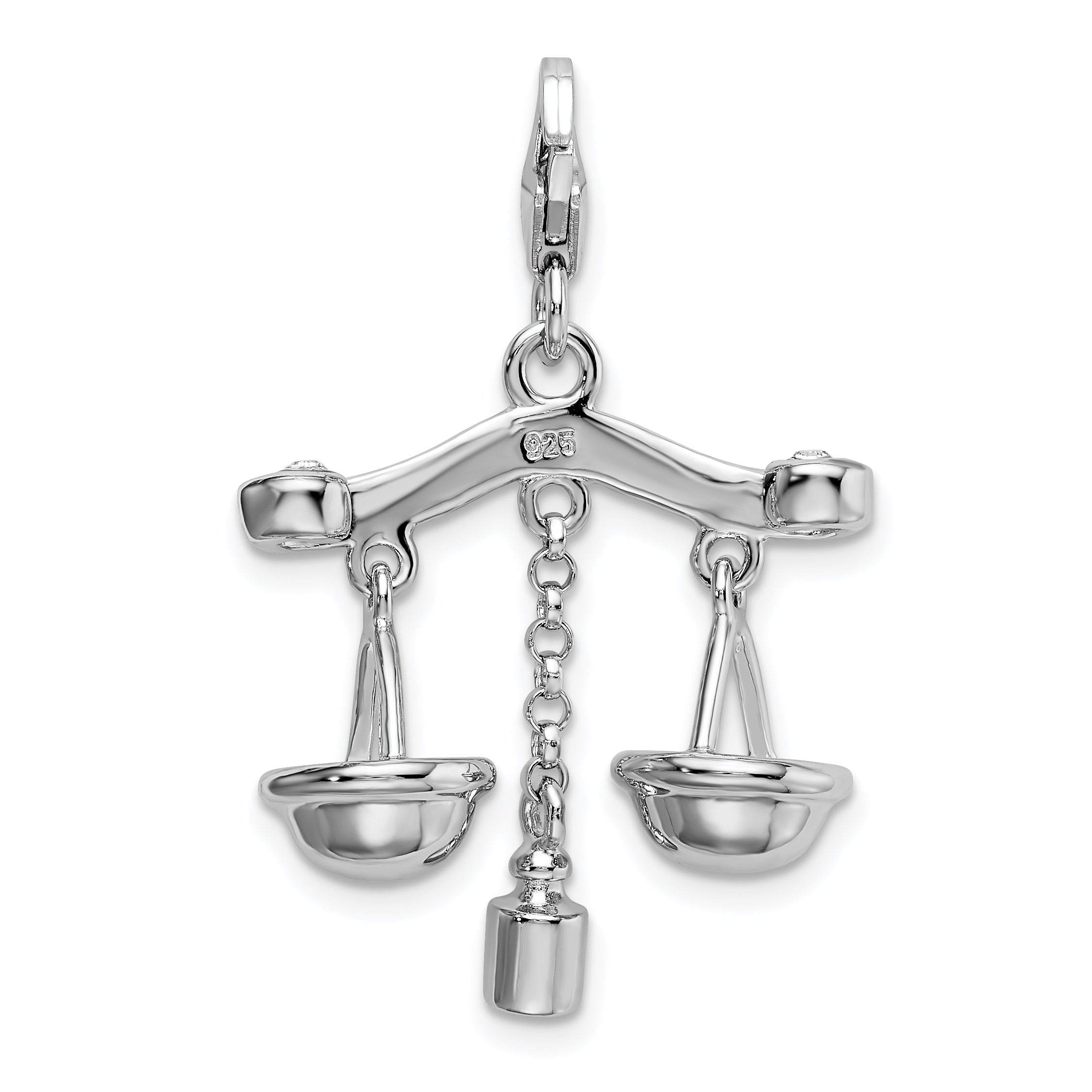 Amore La Vita Sterling Silver Rhodium-plated Polished 3-D Enameled Scales of Justice Charm with Fancy Lobster Clasp