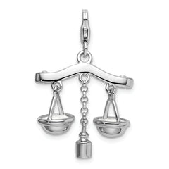 Amore La Vita Sterling Silver Rhodium-plated Polished 3-D Enameled Scales of Justice Charm with Fancy Lobster Clasp