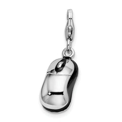 Amore La Vita Sterling Silver Rhodium-plated Polished 3-D Enameled Mouse Charm with Fancy Lobster Clasp