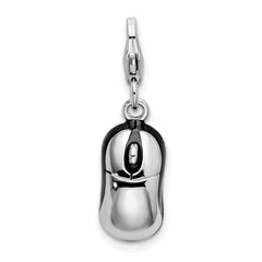 Amore La Vita Sterling Silver Rhodium-plated Polished 3-D Enameled Mouse Charm with Fancy Lobster Clasp