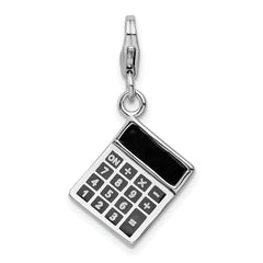 Amore La Vita Sterling Silver Rhodium-plated Polished 3-D Enameled Calculator Charm with Fancy Lobster Clasp