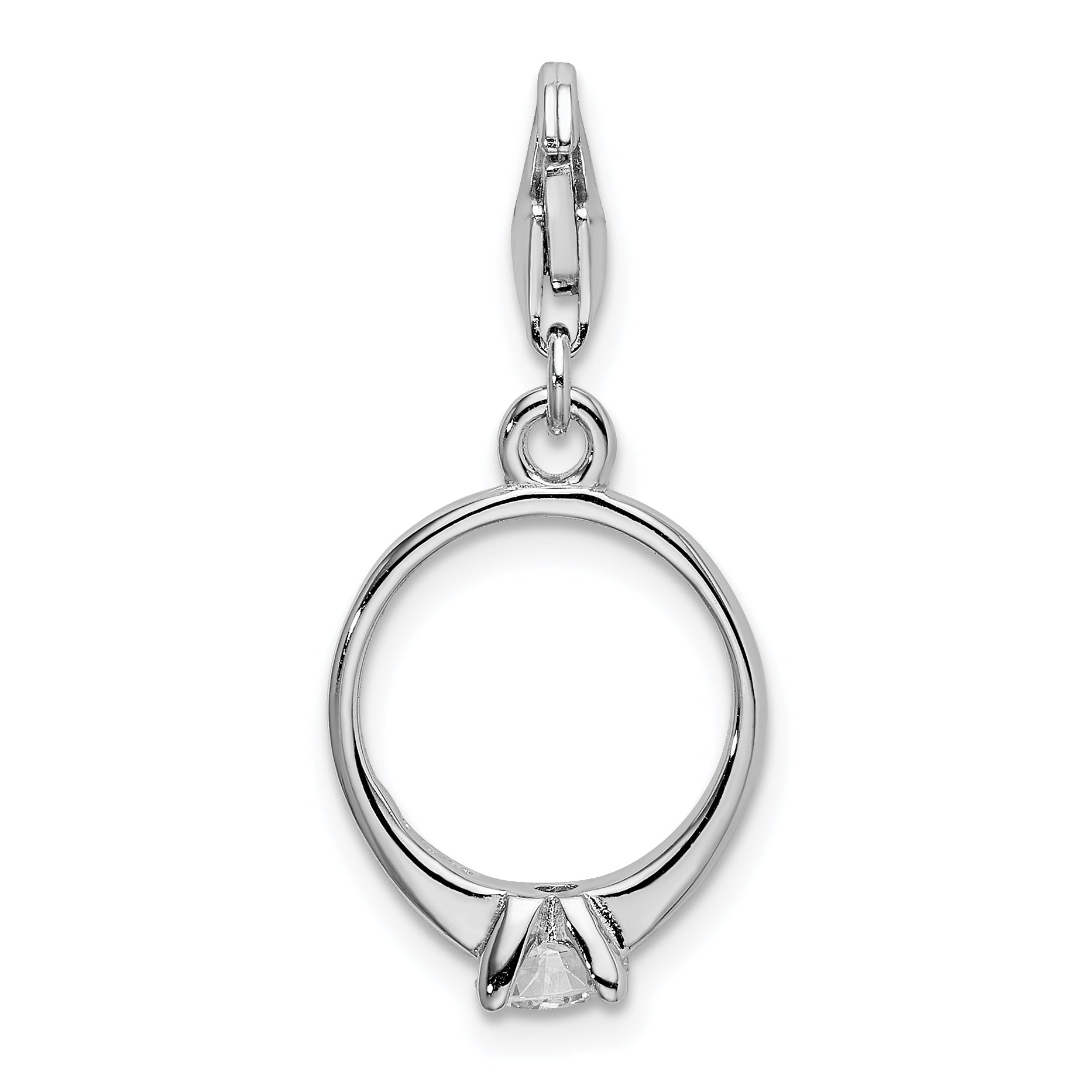 Amore La Vita Sterling Silver Rhodium-plated Polished 3-D CZ Polished Engagement Ring Charm with Fancy Lobster Clasp