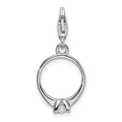 Amore La Vita Sterling Silver Rhodium-plated Polished 3-D CZ Polished Engagement Ring Charm with Fancy Lobster Clasp