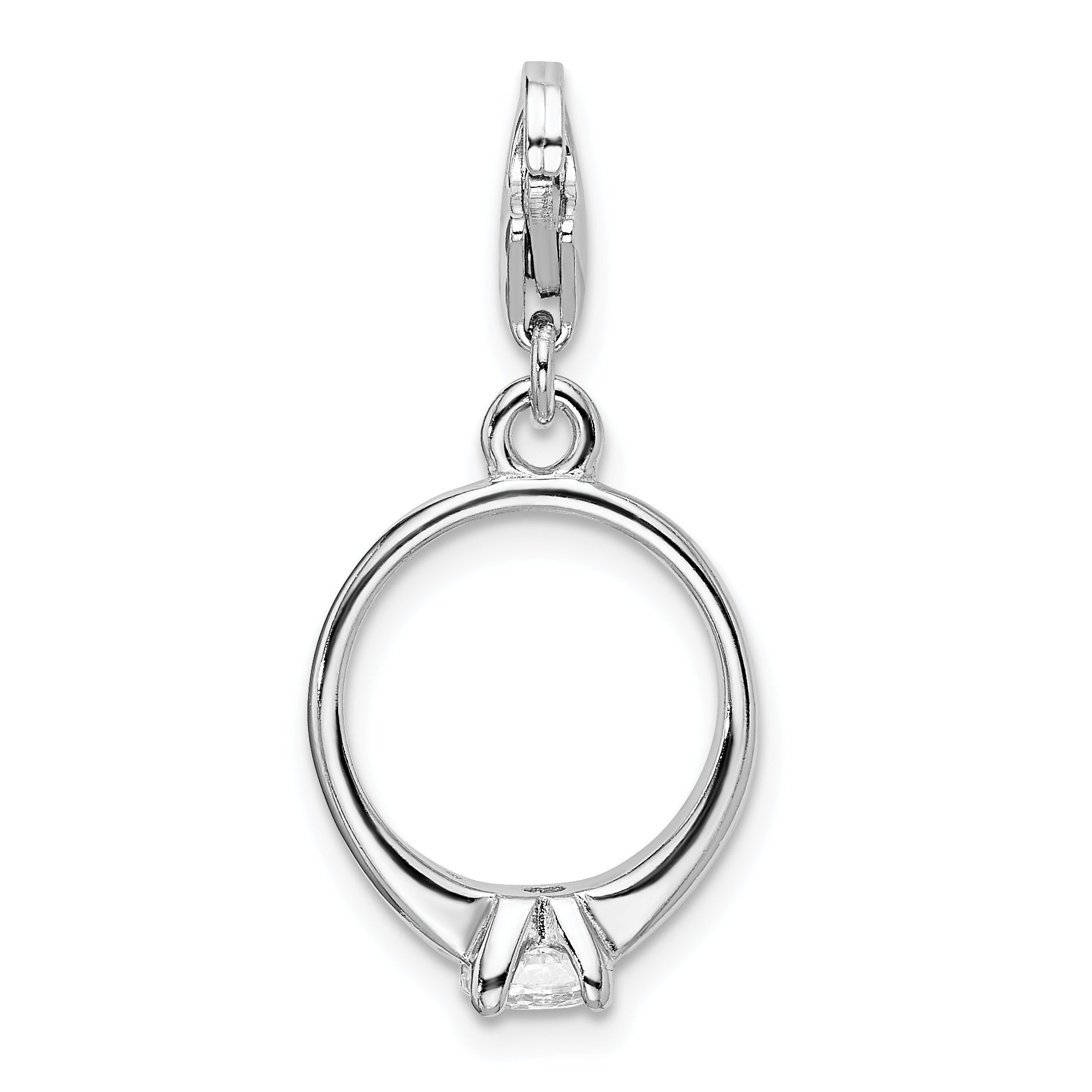 Amore La Vita Sterling Silver Rhodium-plated Polished 3-D CZ Polished Engagement Ring Charm with Fancy Lobster Clasp