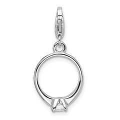 Amore La Vita Sterling Silver Rhodium-plated Polished 3-D CZ Polished Engagement Ring Charm with Fancy Lobster Clasp