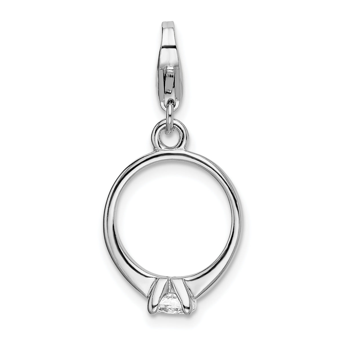 Amore La Vita Sterling Silver Rhodium-plated Polished 3-D CZ Polished Engagement Ring Charm with Fancy Lobster Clasp