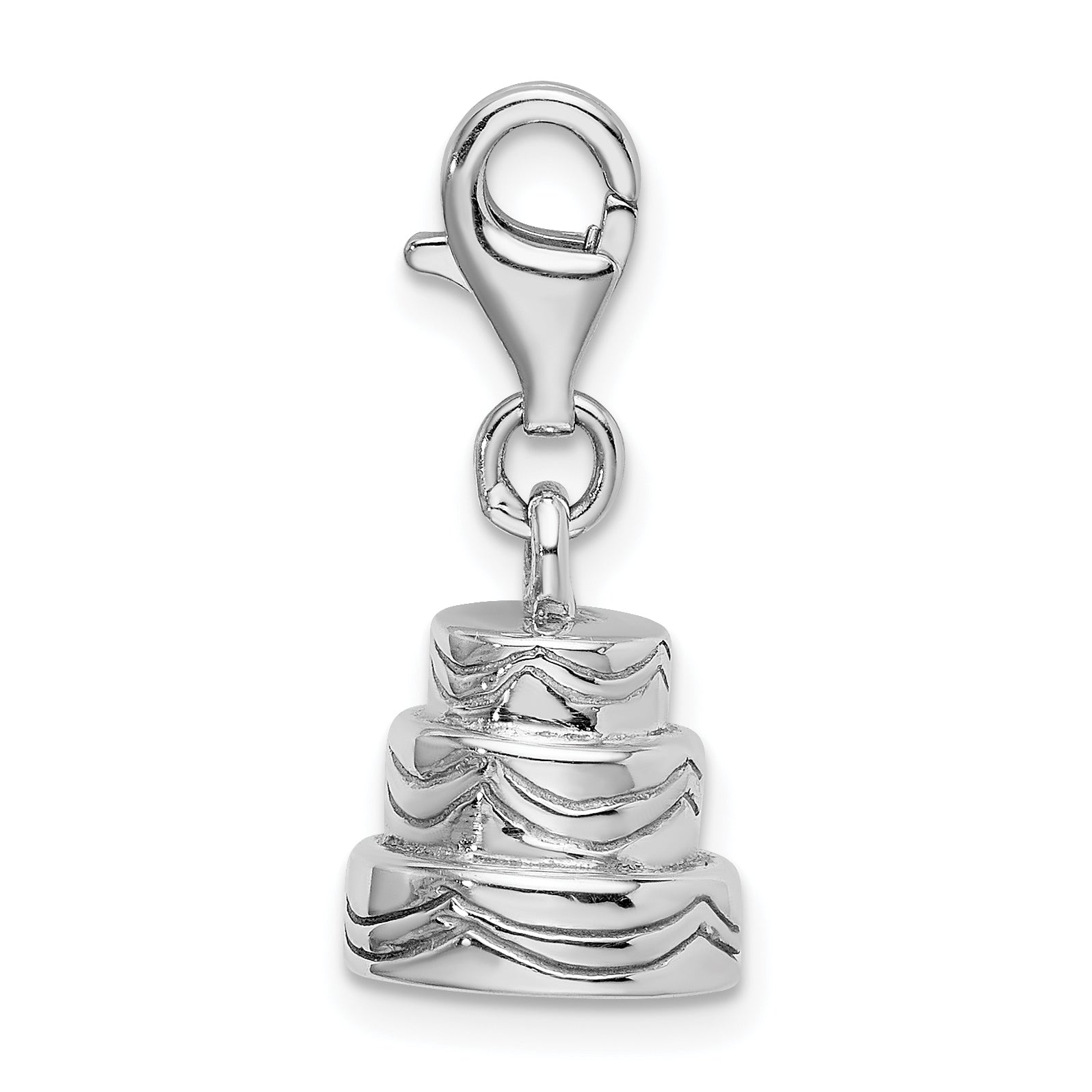 Amore La Vita Sterling Silver Rhodium-plated Polished 3-D Wedding Cake Charm with Fancy Lobster Clasp