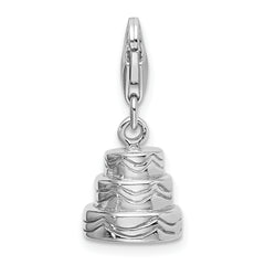 Amore La Vita Sterling Silver Rhodium-plated Polished 3-D Wedding Cake Charm with Fancy Lobster Clasp