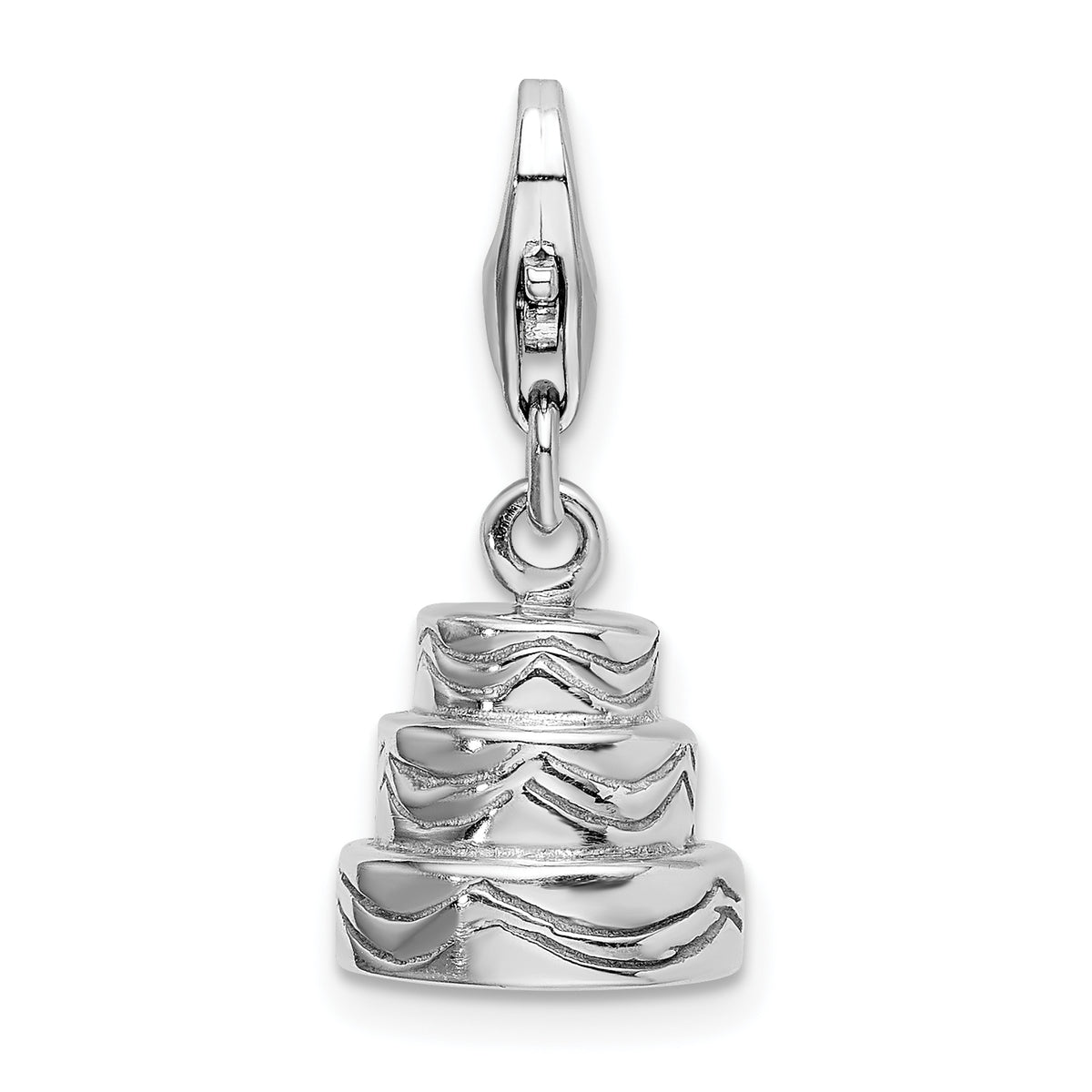 Amore La Vita Sterling Silver Rhodium-plated Polished 3-D Wedding Cake Charm with Fancy Lobster Clasp