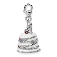 Amore La Vita Sterling Silver Rhodium-plated Polished 3-D Enameled Wedding Cake Charm with Fancy Lobster Clasp